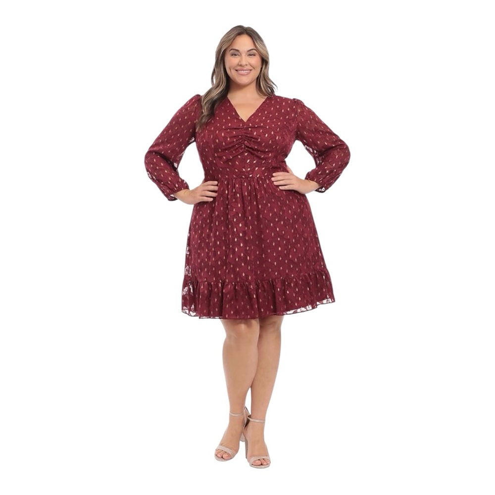 London Times Burgundy Midi Dress